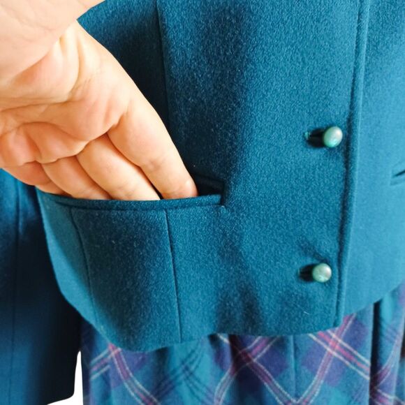 Vtg Pendleton Wool 2pc Suit Set Blue Blazer Plaid Skirt Academia Cottagecore USA - Picture 6 of 13